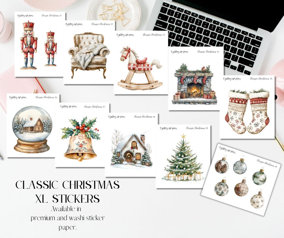 Classic Christmas XL Decorative Stickers for Planners and Journals