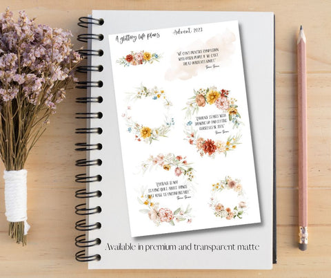 Advent floral frames and quotes  XL Sticker Sheet for Planners and Journals