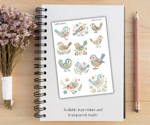 Stitched Birds XL deco Sticker Sheet for Planners and Journals