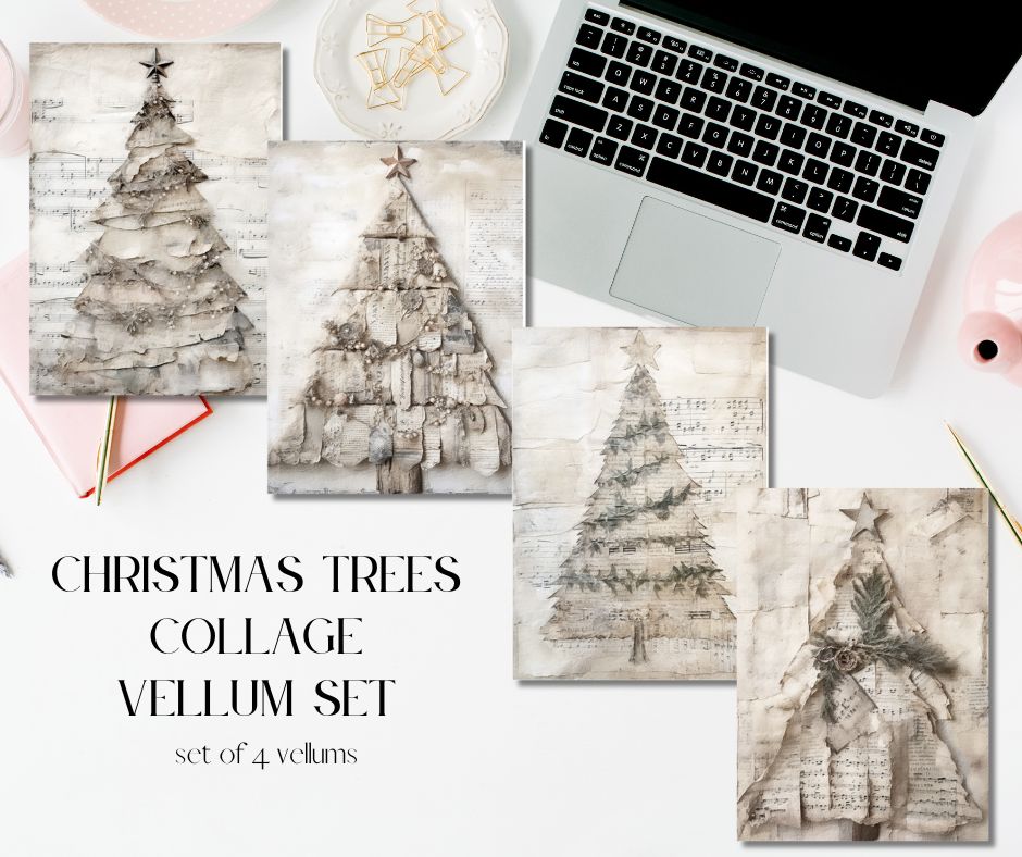 Christmas Tree Collages Vellum Dashboards Set of 4