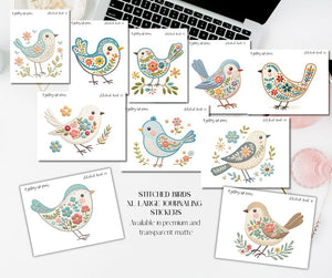 Stitched Birds XL Large Deco Stickers for Planners and Journals