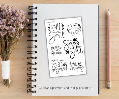 Bible Journaling Hymns Script Stickers for Planners and Journals