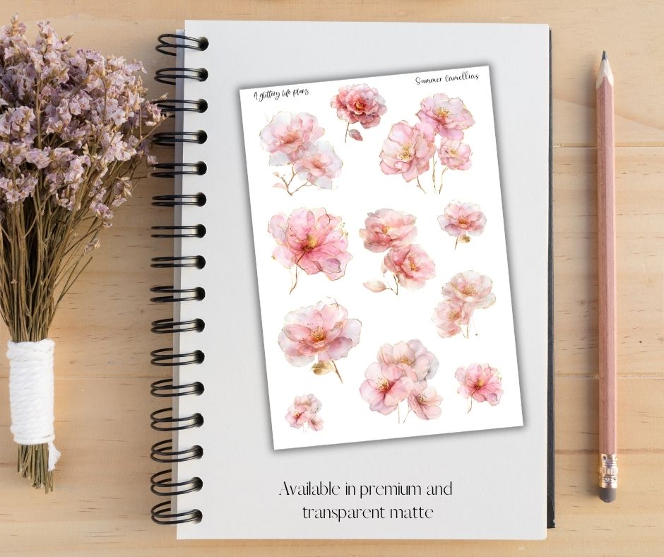 Jumbo Summer Camellias deco Sticker Sheet for Planners and Journals