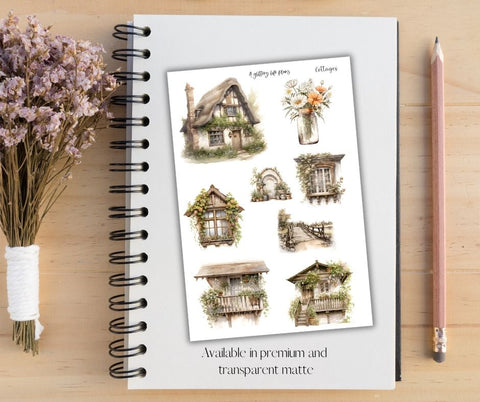 Cottages XL deco Sticker Sheet for Planners and Journals