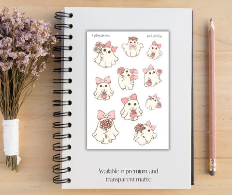 Jumbo Pink Ghostys deco Sticker Sheet for Planners and Journals