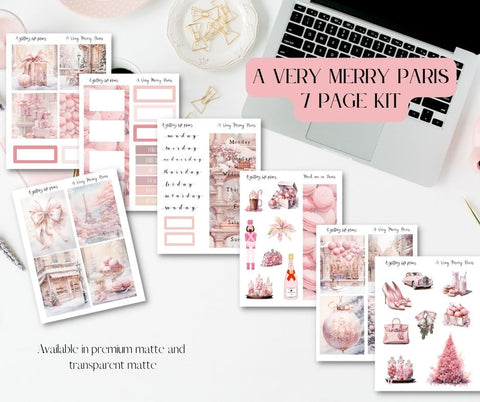 A Very Merry Paris 7 page Mini Kit - Planner and Journaling Stickers