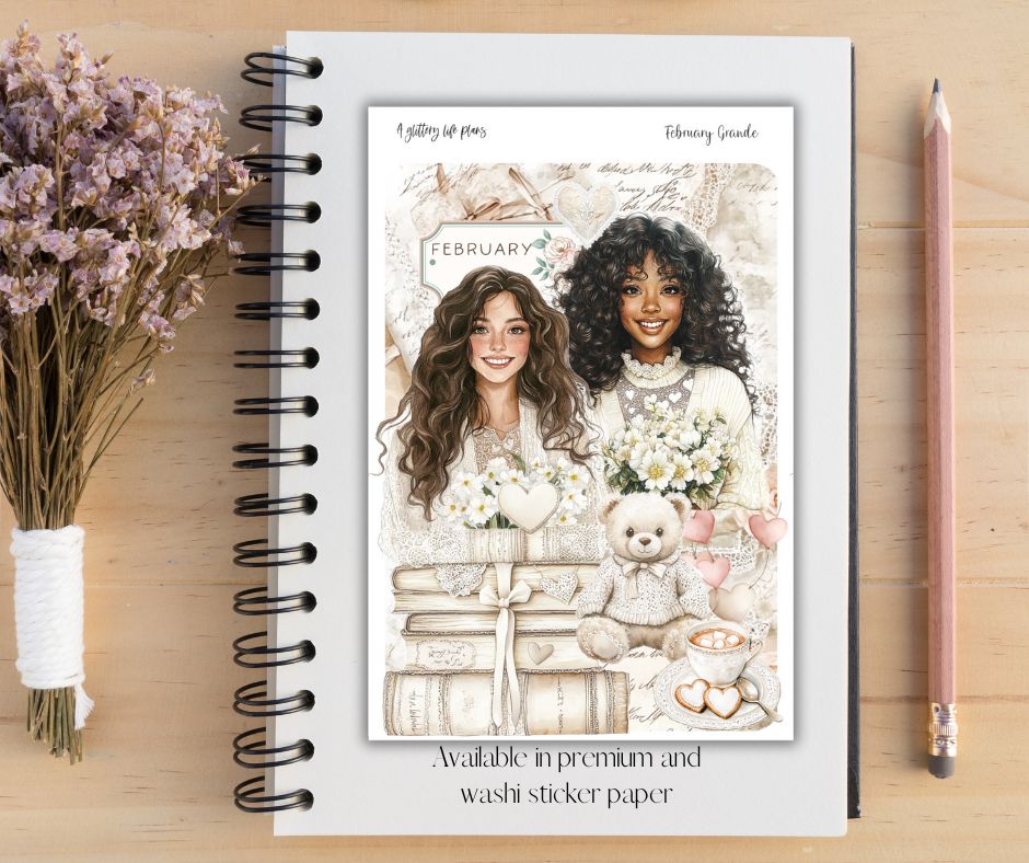 Grande February deco Sticker Sheet for Planners and Journals