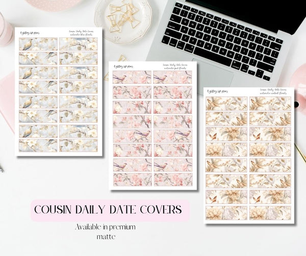 Floral Watercolors Cousin Date Covers XL Sticker Sheet for Planners and Journals
