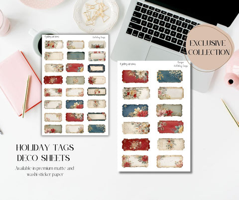 Holiday tags deco Sticker Sheet for Planners and Journals