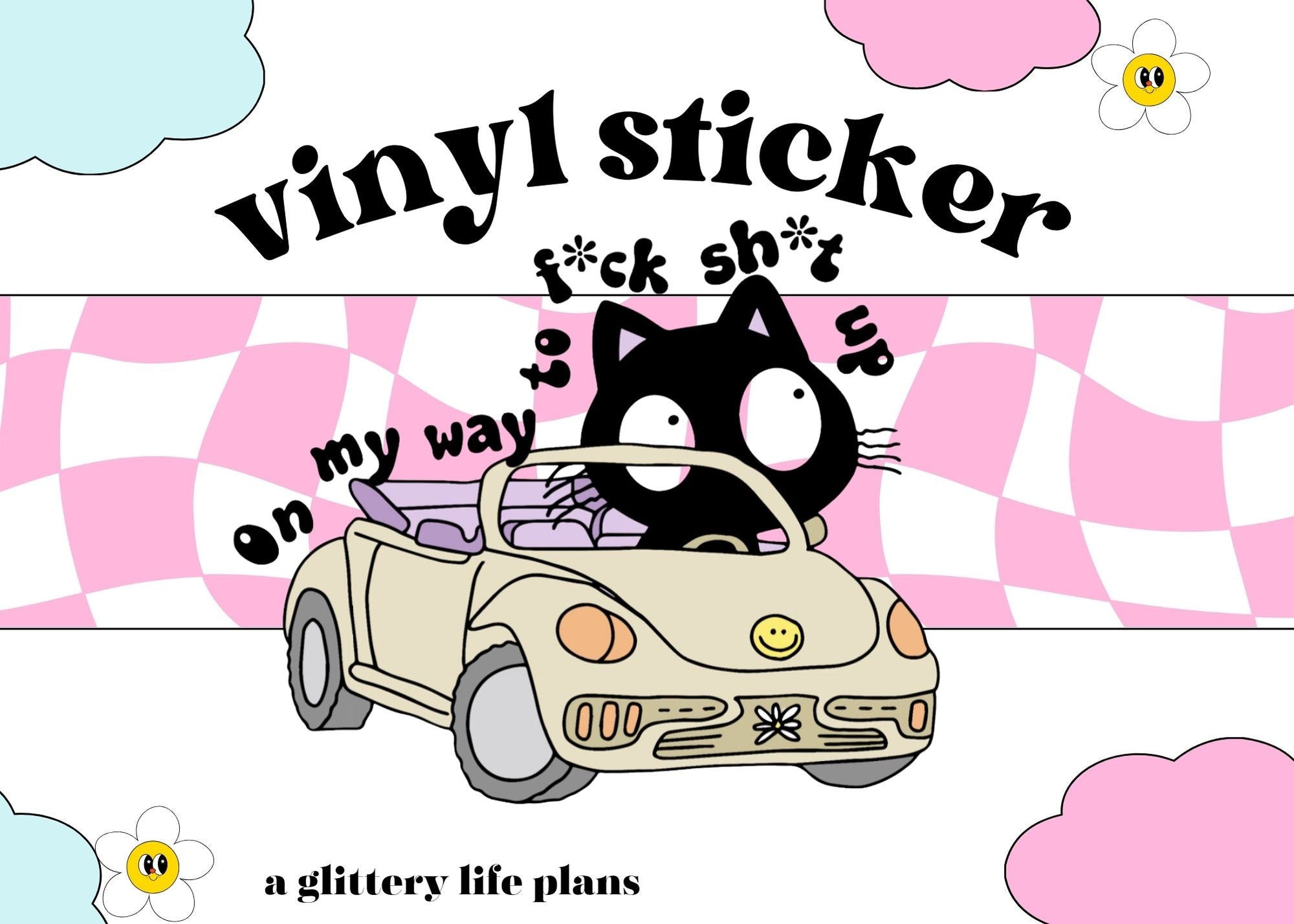 Cat in Car (censored language) Vinyl Stickers for Kindles, Planners and Journals