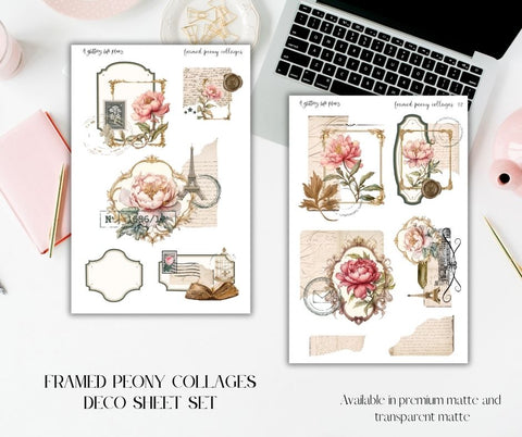 Jumbo Framed Peony Collages deco Sticker Sheet for Planners and Journals