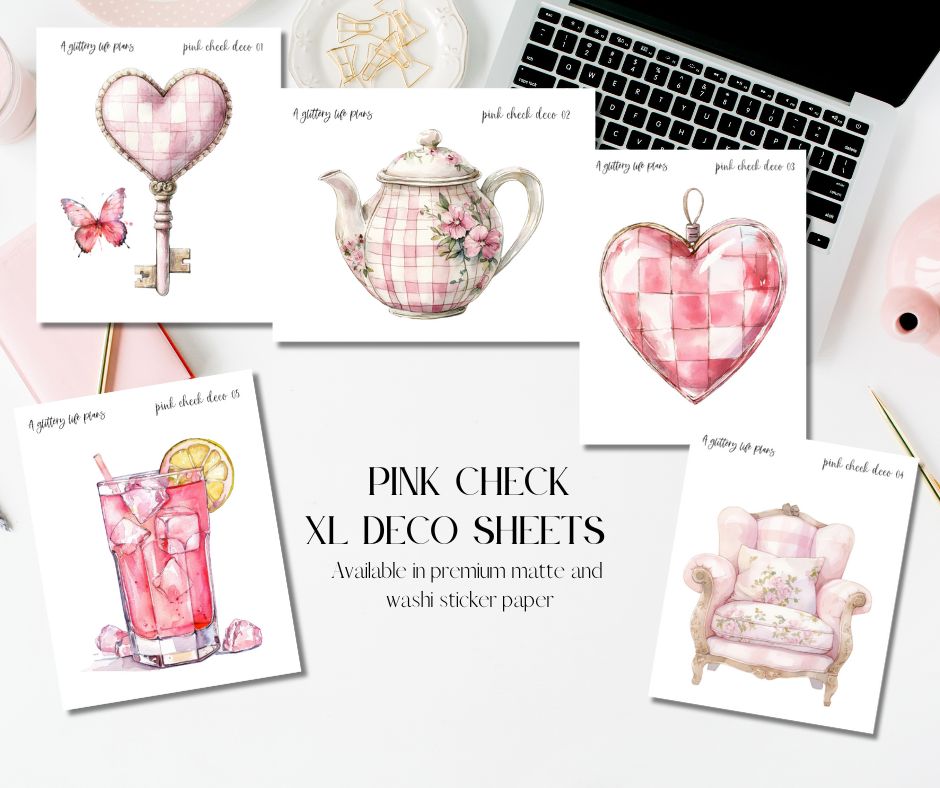 Pink Check XL Large Deco Stickers for Planners and Journals