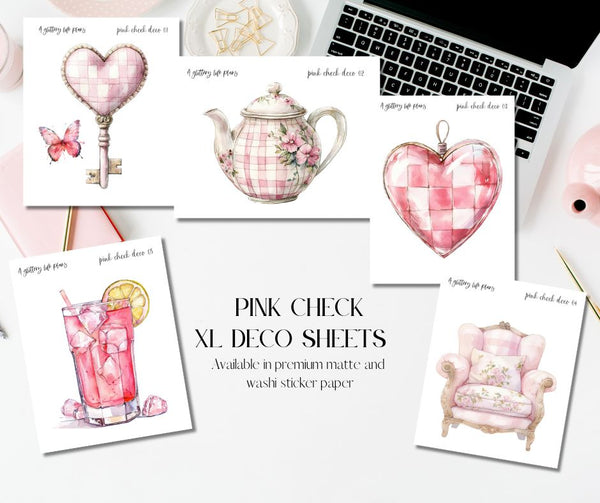 Pink Check XL Large Deco Stickers for Planners and Journals