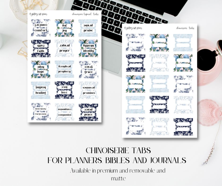 Chinoiserie Tab Stickers for Planners and Journals and Bibles