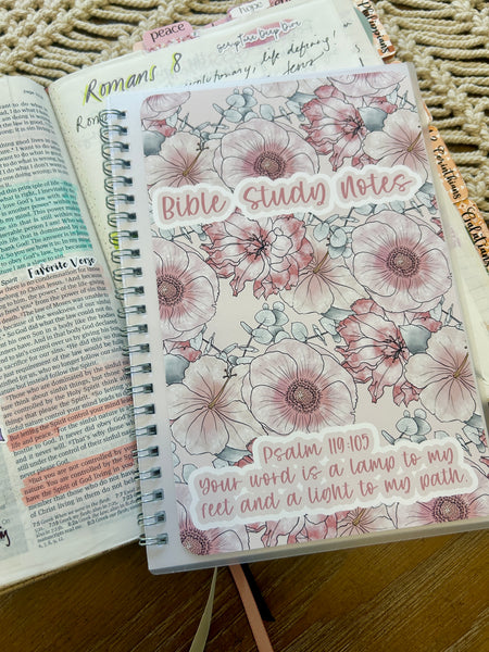 Bible Study Notes Blank Notebook with internal pocket and notes stickers