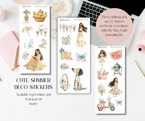 Cute Summer deco Sticker Sheet for Planners and Journals