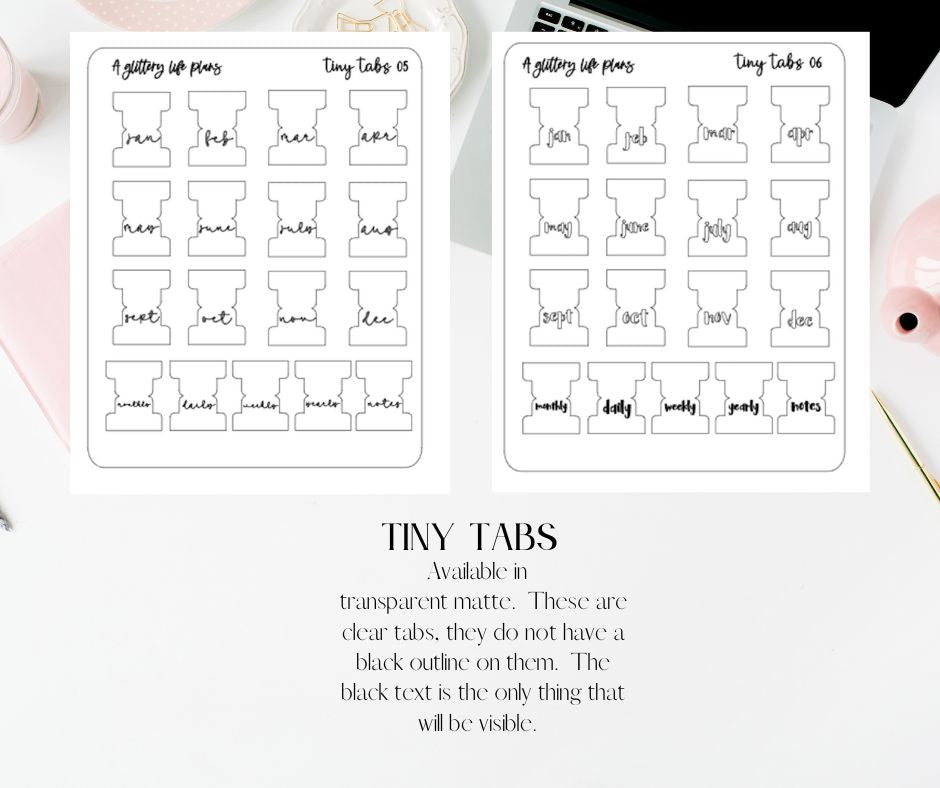 Transparent Matte Tiny Tabs Planner and Journal Sticker Sheets