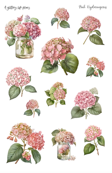 Pink Hydrangea Deco Stickers for Planners and Journals