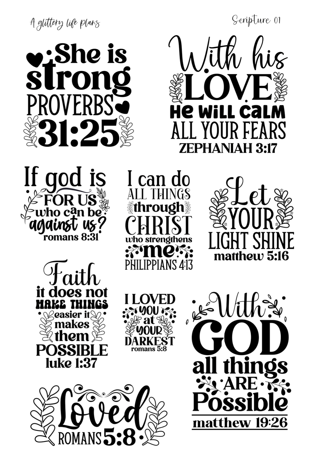 Bible Verse (Scripture 01) Script Stickers for Planners and Journals