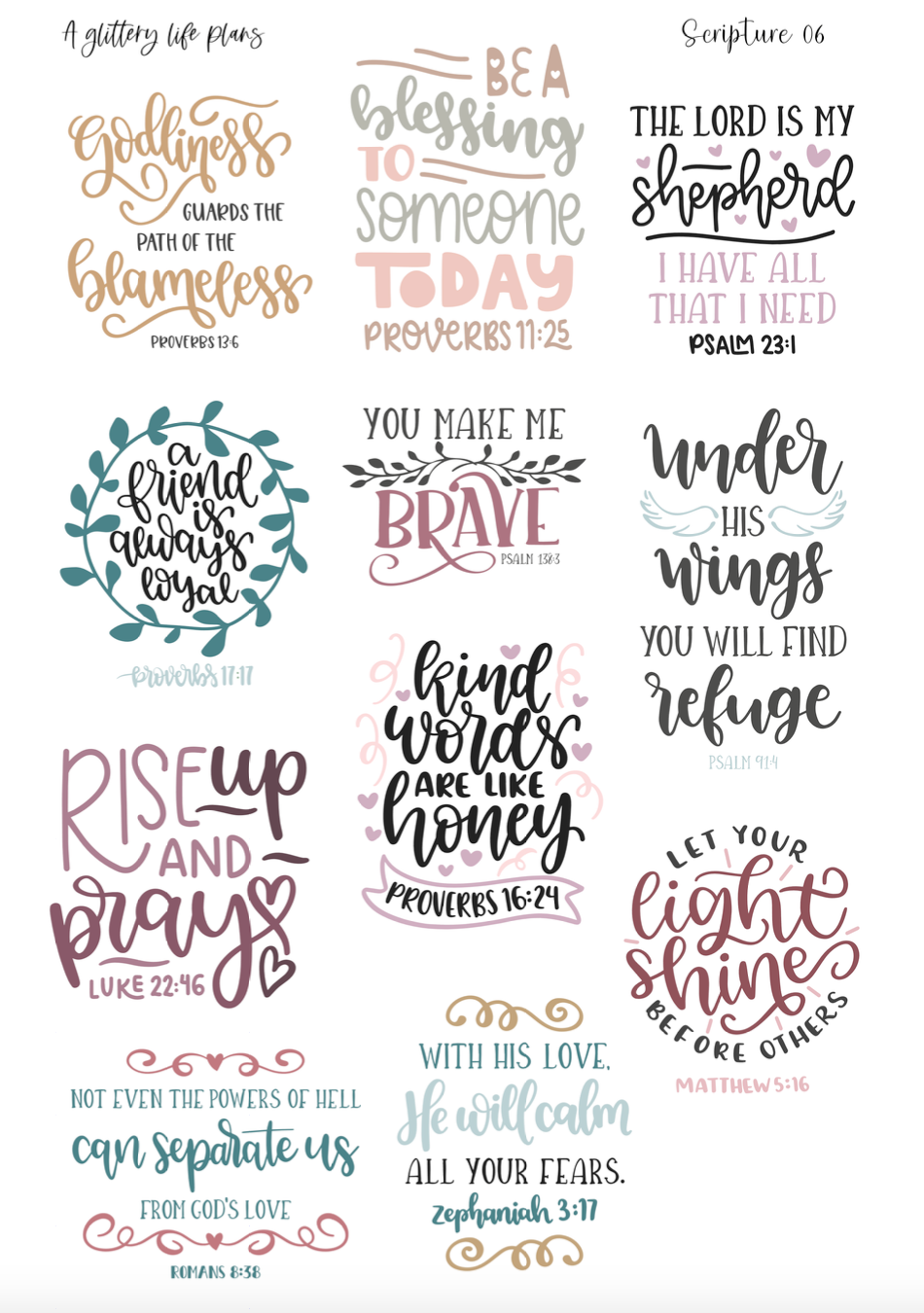 Bible Verse (Scripture 06) Script Stickers for Planners and Journals
