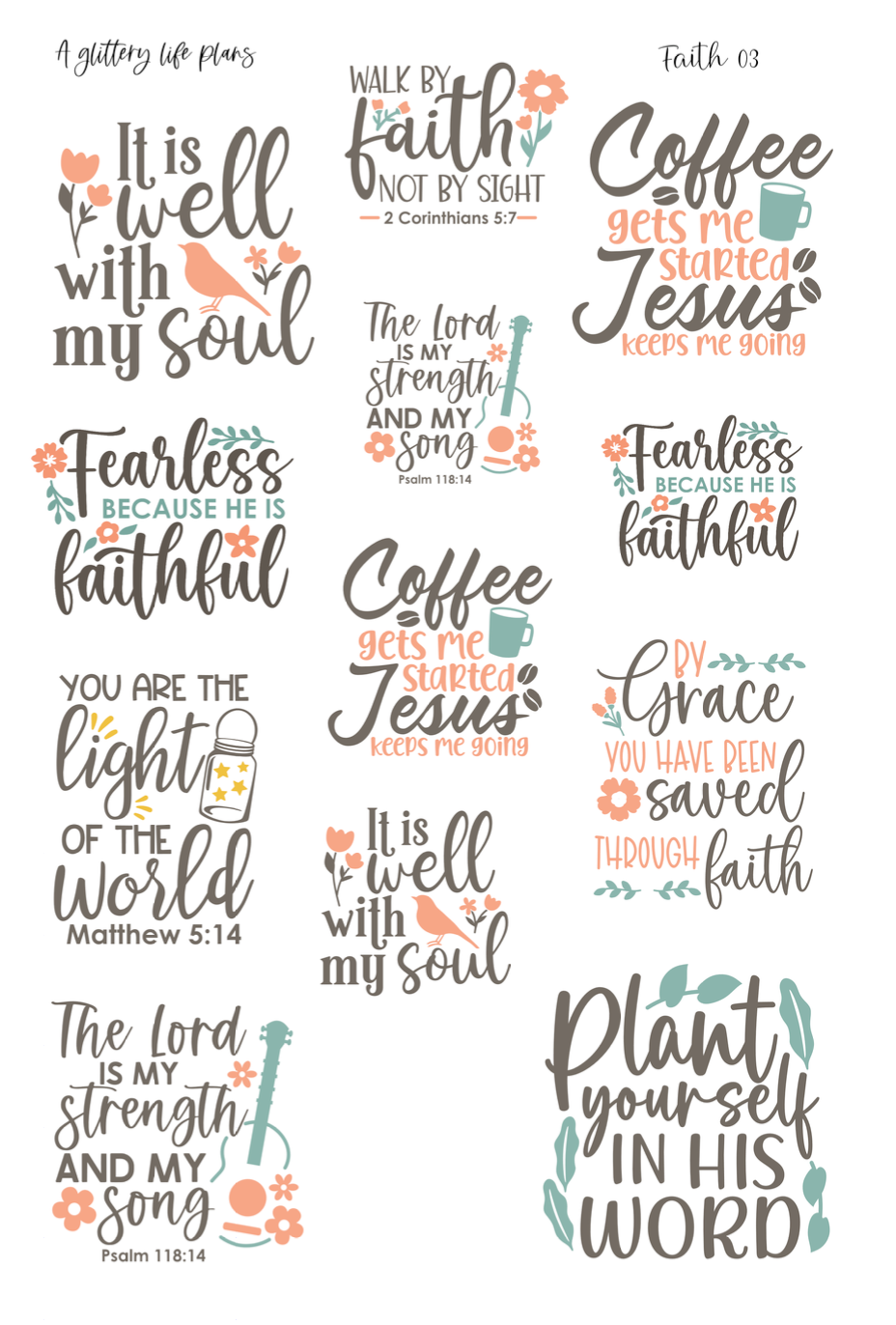 Bible Journaling (Faith 03) Script Stickers for Planners and Journals
