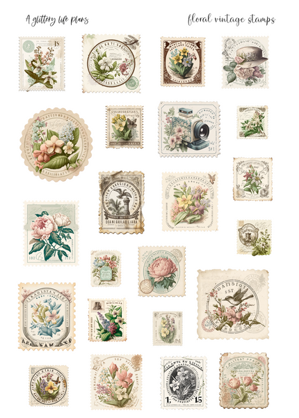 Floral Vintage Deco Stamp Stickers for Planners and Journals