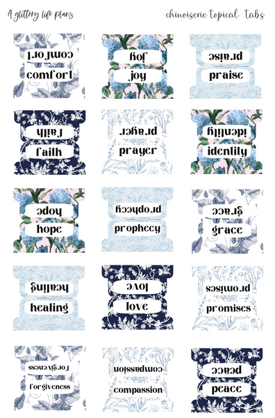 Chinoiserie Tab Stickers for Planners and Journals and Bibles