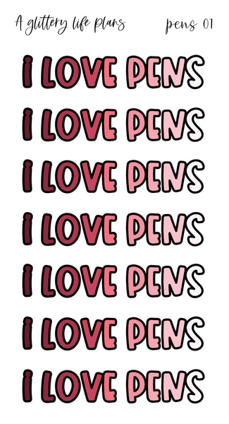 I Love Pens Script  Planner and Journal Sticker Sheets