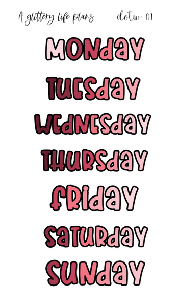 Days of the week Bubble Script  Planner and Journal Sticker Sheets