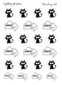 Monday Cat Planner and Journal Sticker Sheet