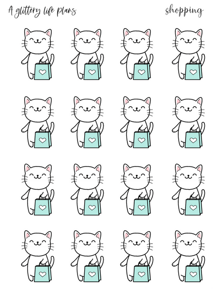 Shopping Cat Planner and Journaling Sticker Sheet