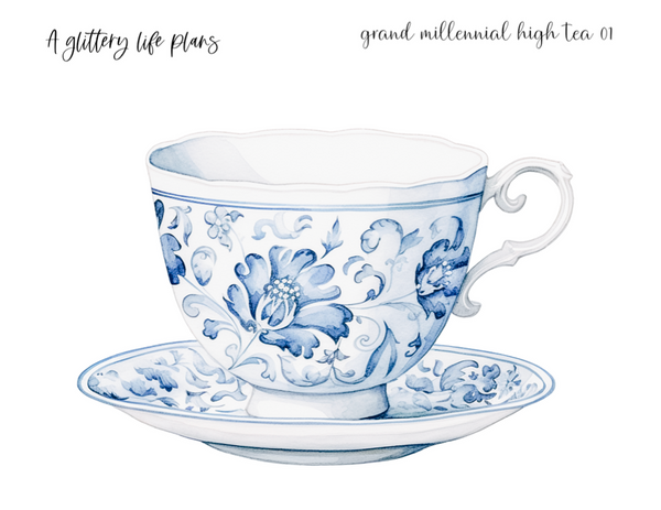 Grand Millennial Tea Party XL Large Deco Stickers for Planners and Journals