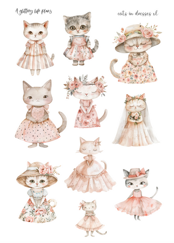 Cats in Dresses XL deco Sticker Sheet for Planners and Journals