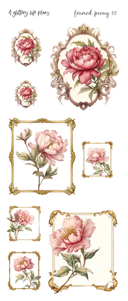 Framed Peony deco Sticker Sheet for Planners and Journals