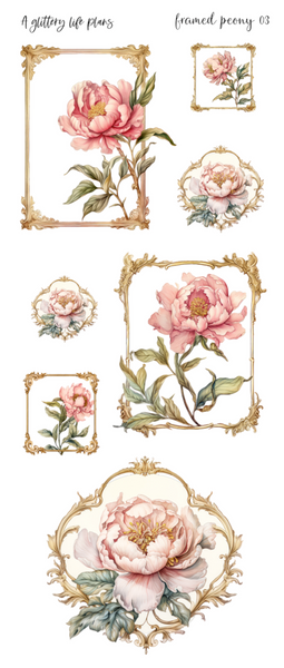 Framed Peony deco Sticker Sheet for Planners and Journals