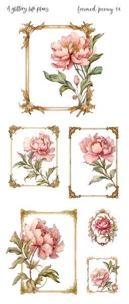 Framed Peony deco Sticker Sheet for Planners and Journals