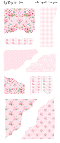 Cute Coquette Washi and Torn Paper deco Sticker Sheet for Planners and Journals