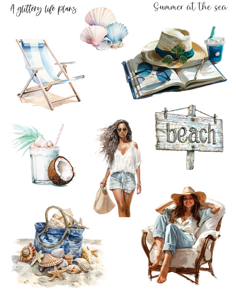 Summer at the Sea 7 page Mini Kit - Planner and Journaling Stickers