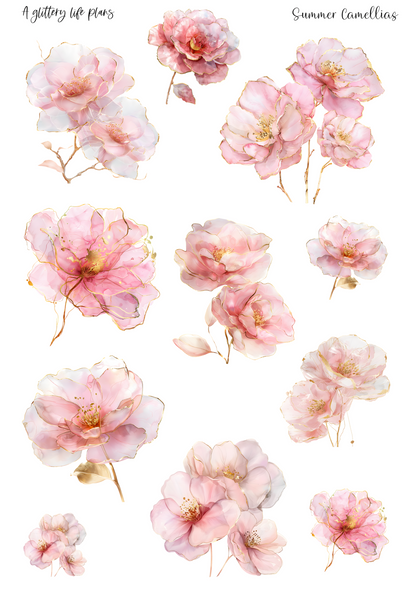 Jumbo Summer Camellias deco Sticker Sheet for Planners and Journals