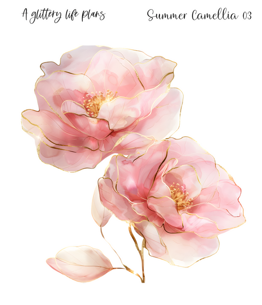 Summer Camellia XL Large Deco Stickers for Planners and Journals