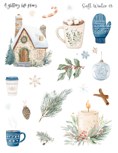 Soft Winter Deco Stickers for Planners and Journals