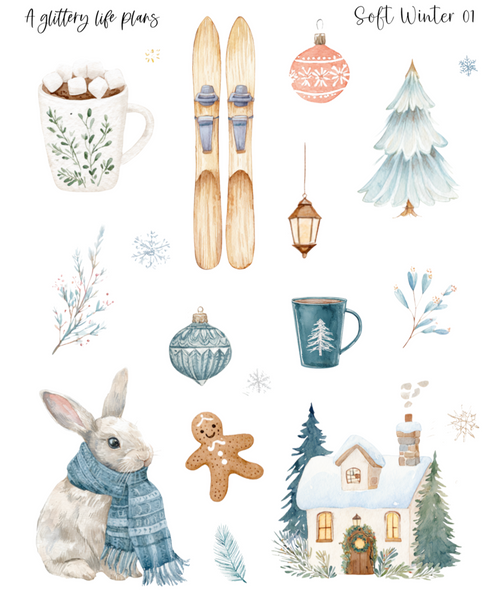Soft Winter Deco Stickers for Planners and Journals