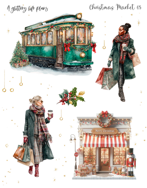 Christmas Market Decorative Stickers for Planners and Journals