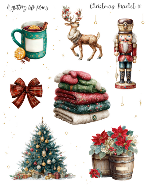 Christmas Market Decorative Stickers for Planners and Journals