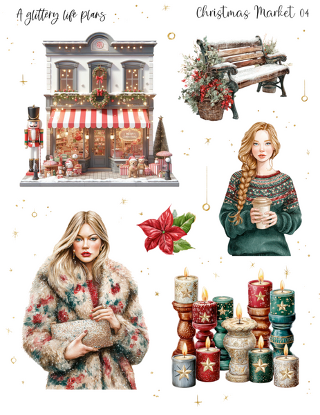Christmas Market Decorative Stickers for Planners and Journals
