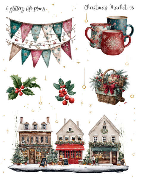 Christmas Market Decorative Stickers for Planners and Journals