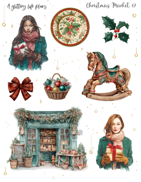 Christmas Market Decorative Stickers for Planners and Journals
