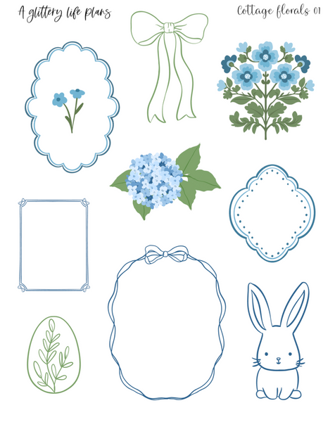 Cottage Florals deco Sticker Sheets for Planners and Journals