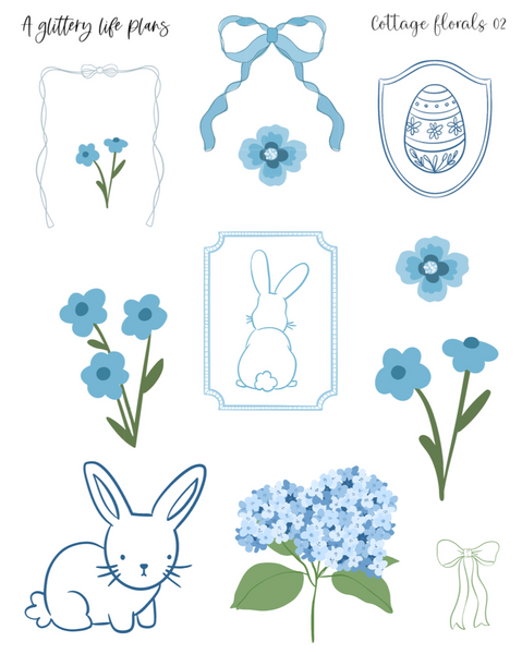 Cottage Florals deco Sticker Sheets for Planners and Journals