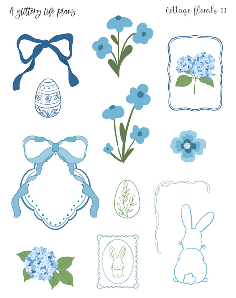 Cottage Florals deco Sticker Sheets for Planners and Journals